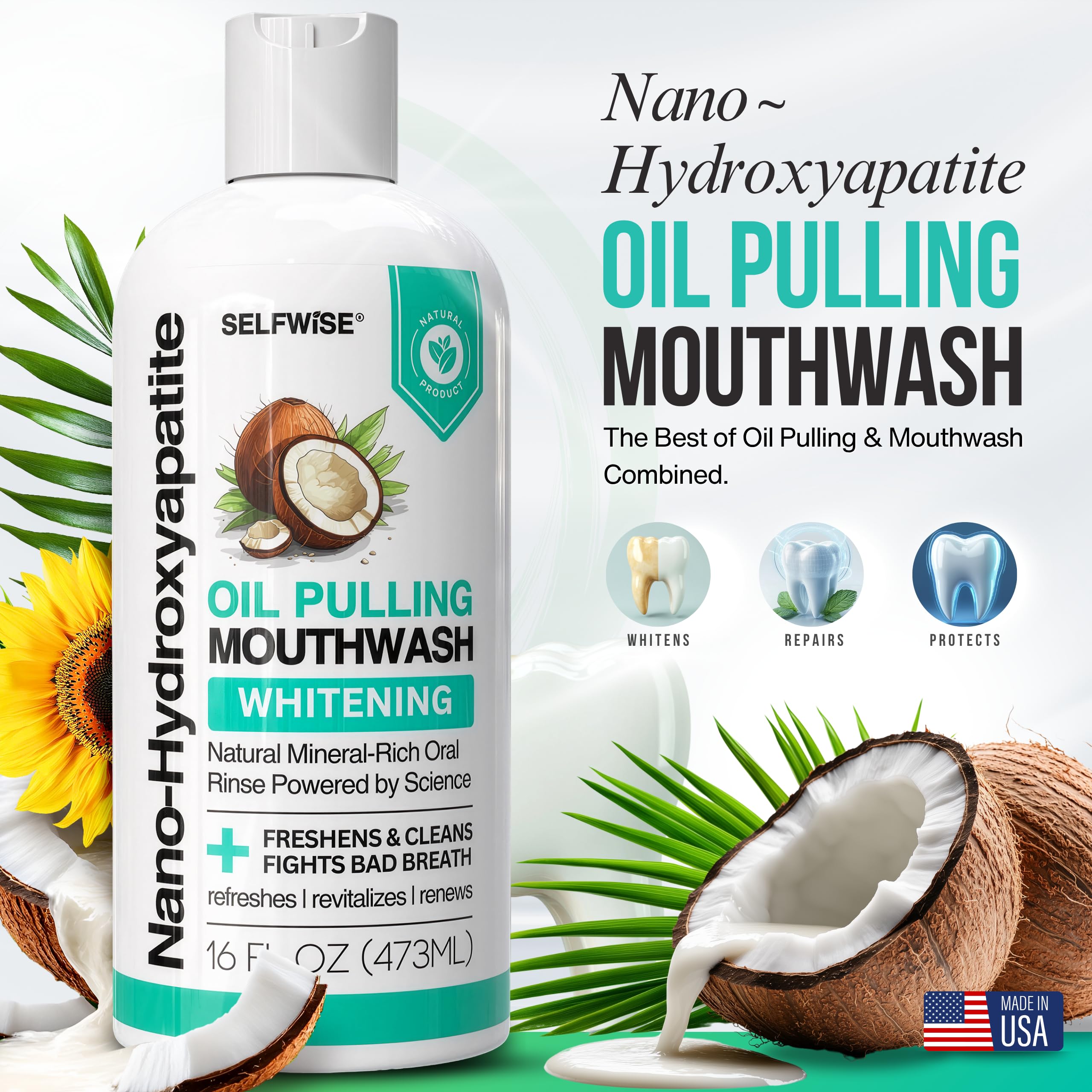 Étiquette du produitSELFWISE huile pulling : formule naturelle et organique pour routine buccale