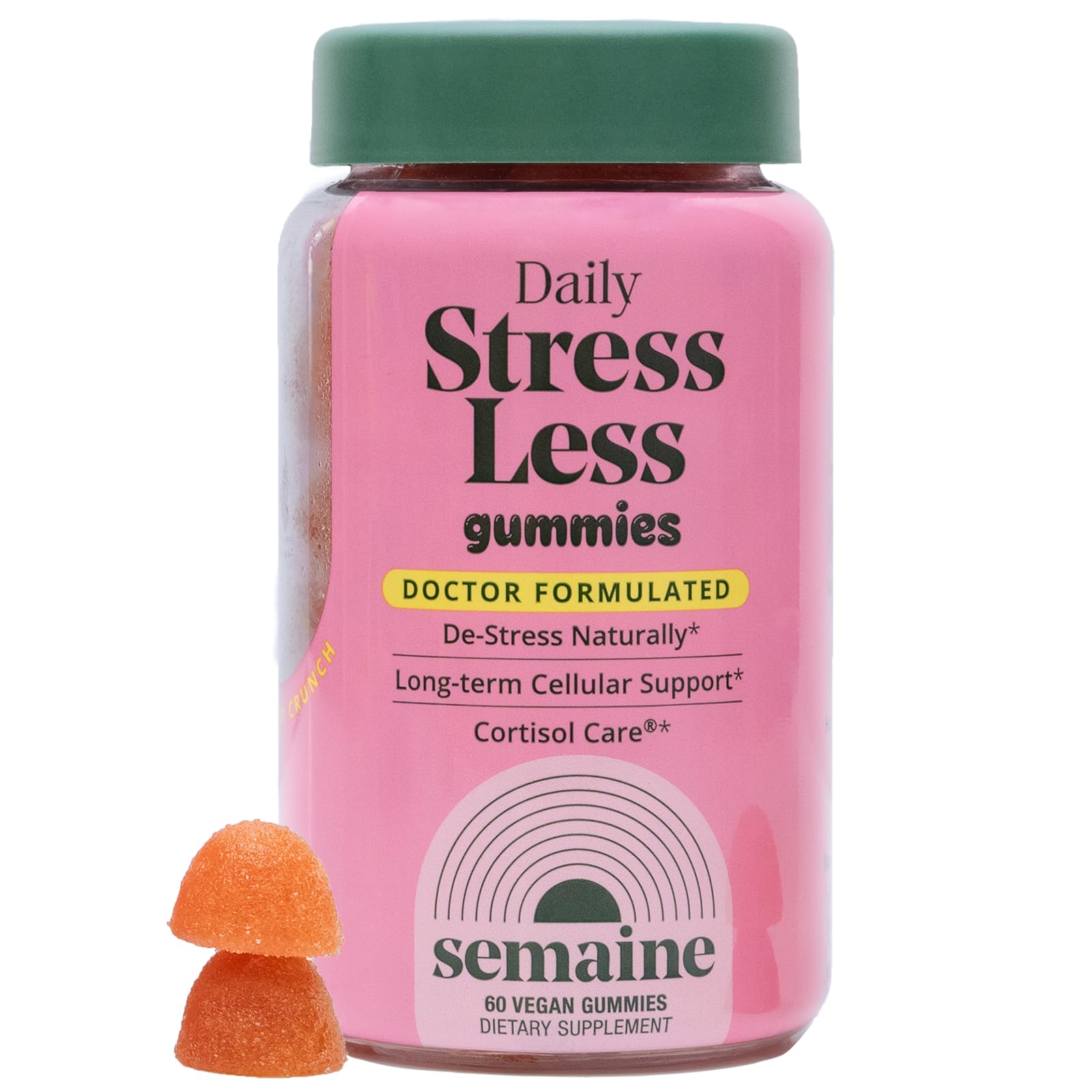 Gommes Semaine Stress Less dans la bouteille, usage quotidien potentiel.