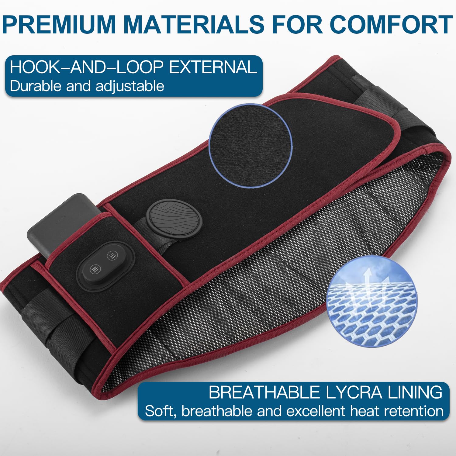 SENAINS réglages chaleur et vibration affichés pour personnaliser le confort.