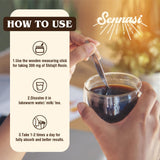 Sennasi Shilajit résine dans boisson quotidienne, rituel simple.