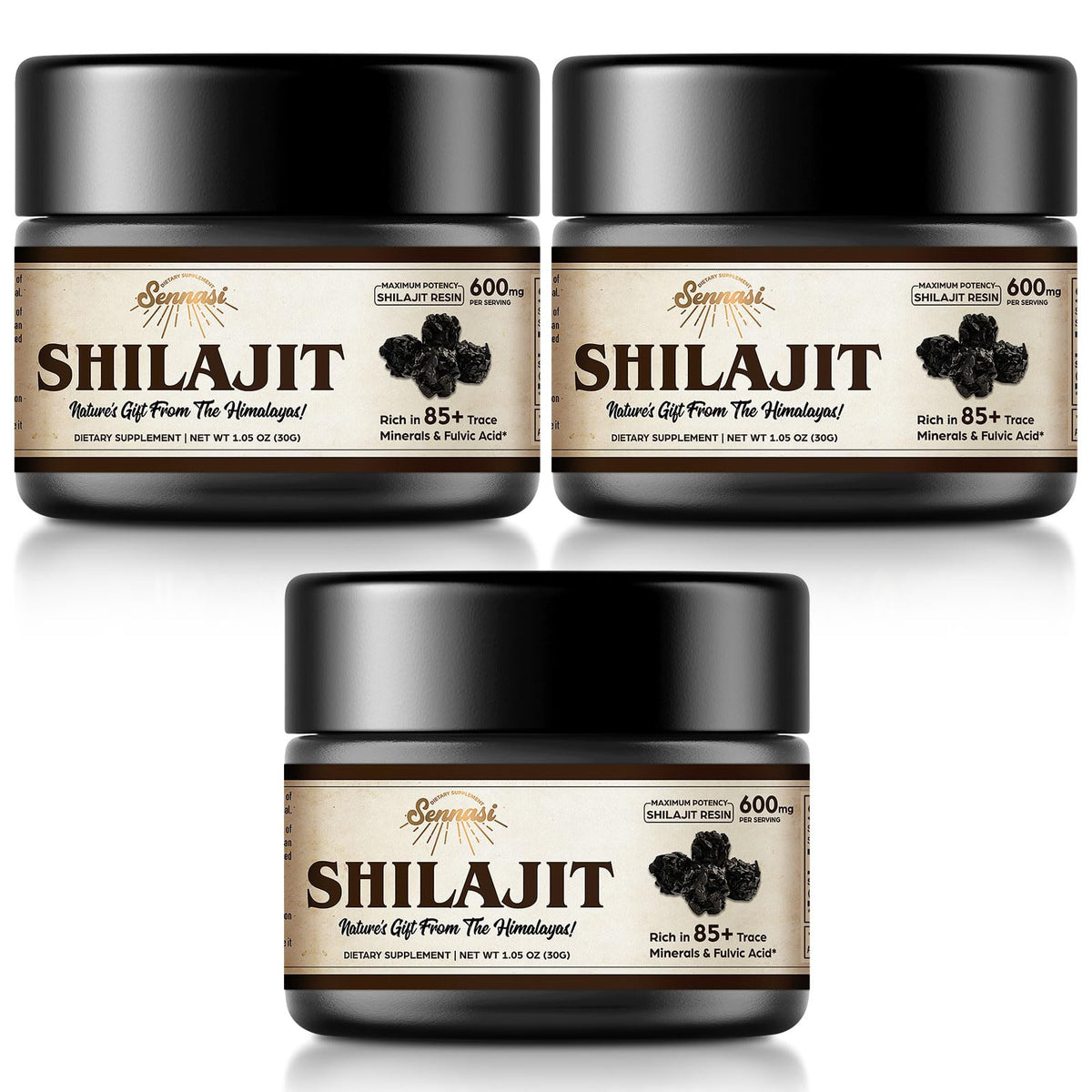 Sennasi Shilajit résine Himalayenne en bouteille, énergie potentielle au quotidien