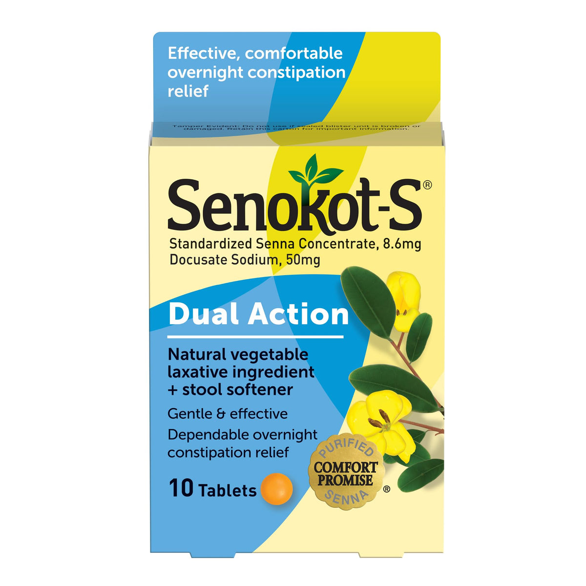 Senokot-S tablettes dans emballage, présentation claire et pratique pour le soir.
