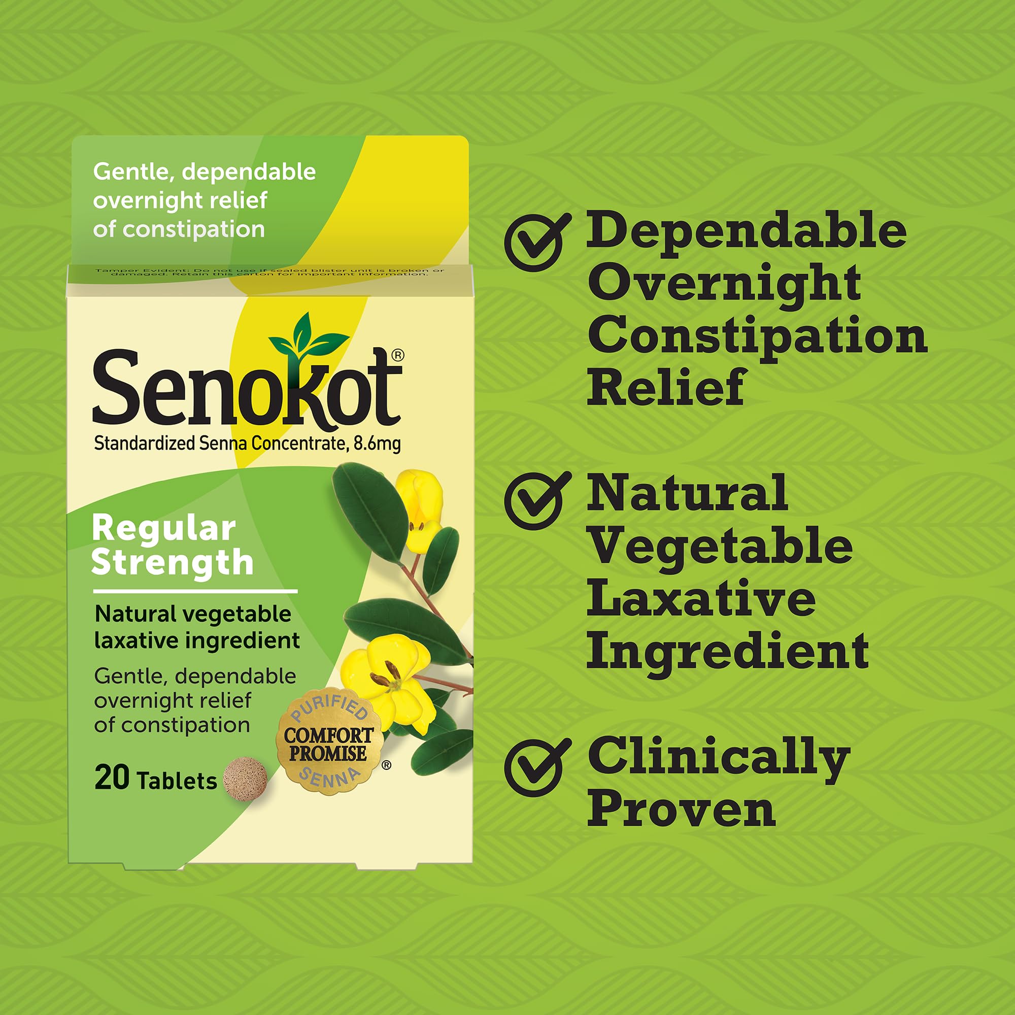 Senokot tablettes dosage régulier emballage verso et précautions.