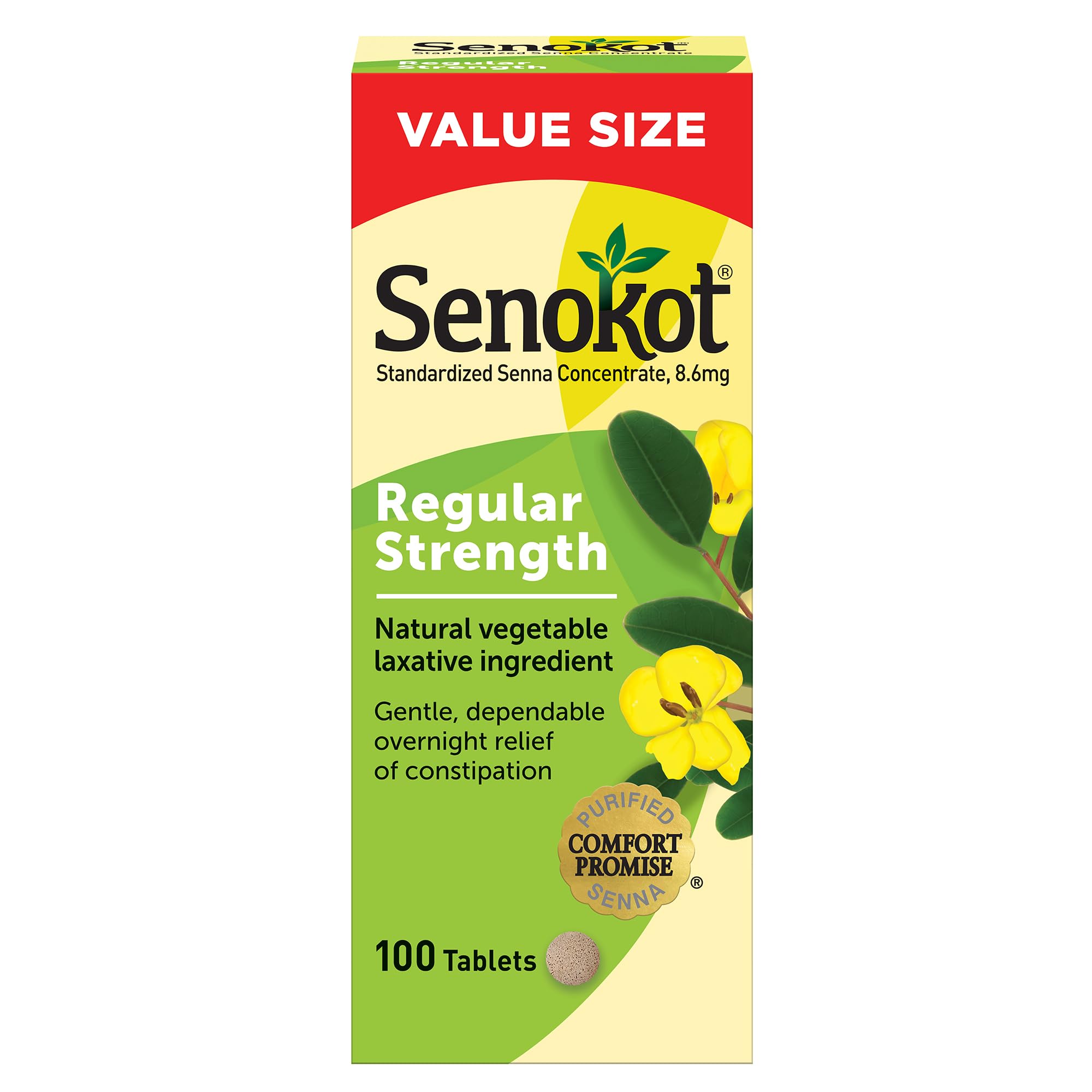 Senokot tablettes laxatif régulières dans l'emballage, soutien nocturne pour constipation occasionnelle.