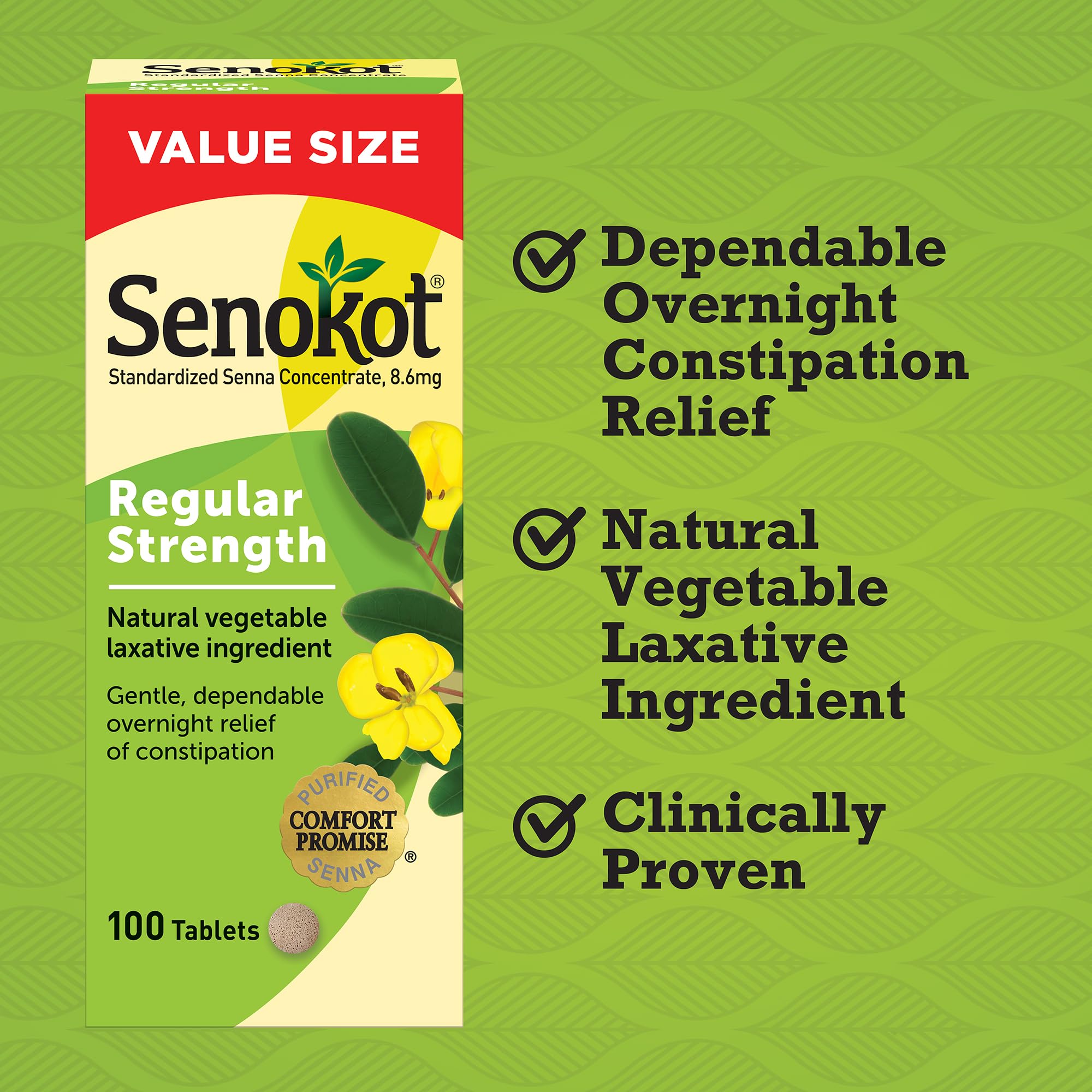 Senokot tablettes laxatif régulières – stimulant doux pour les selles occasions.