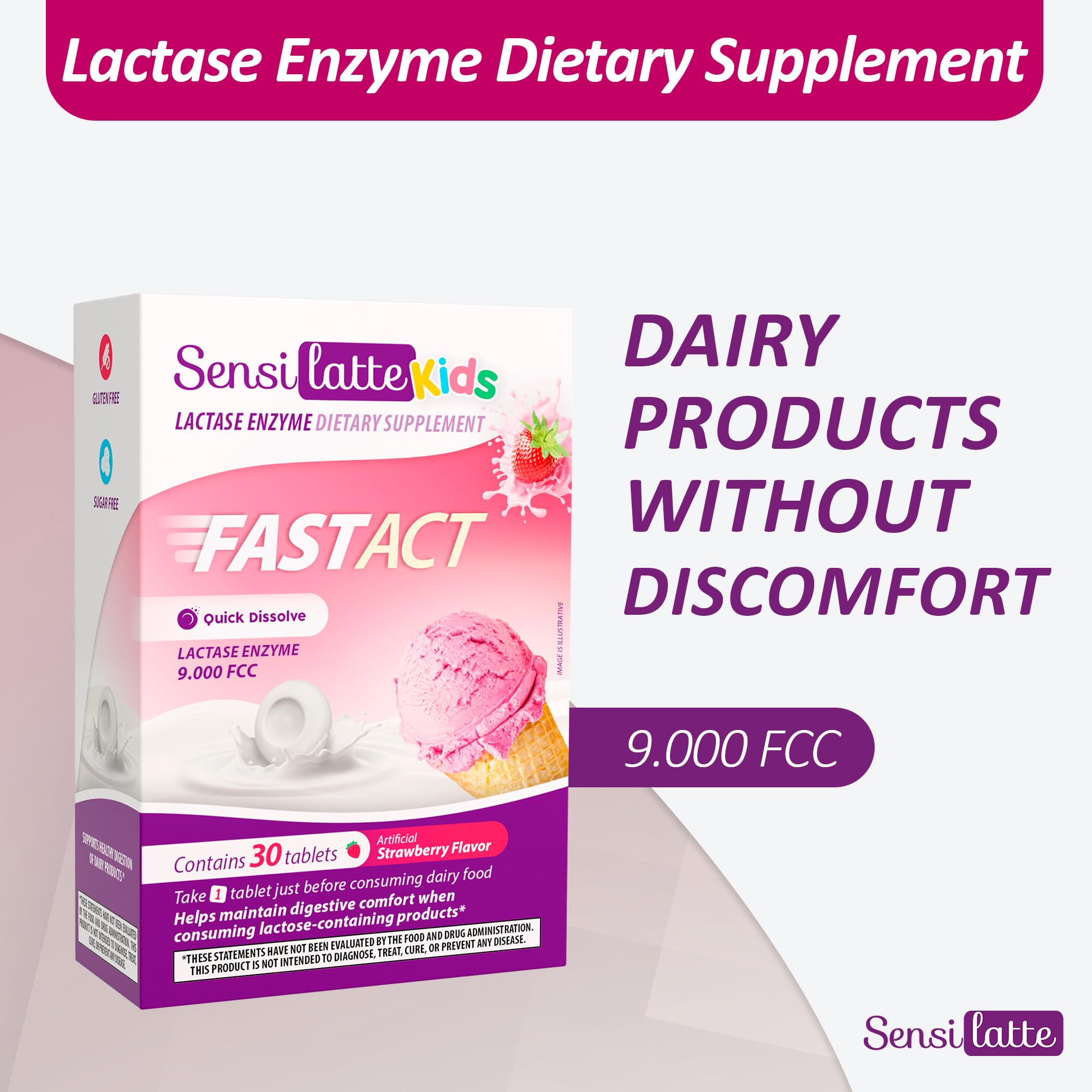 SENSI LATTE Code-barres lactase 9000 FCC, étiquette fiable pour contrôle et traçabilité.