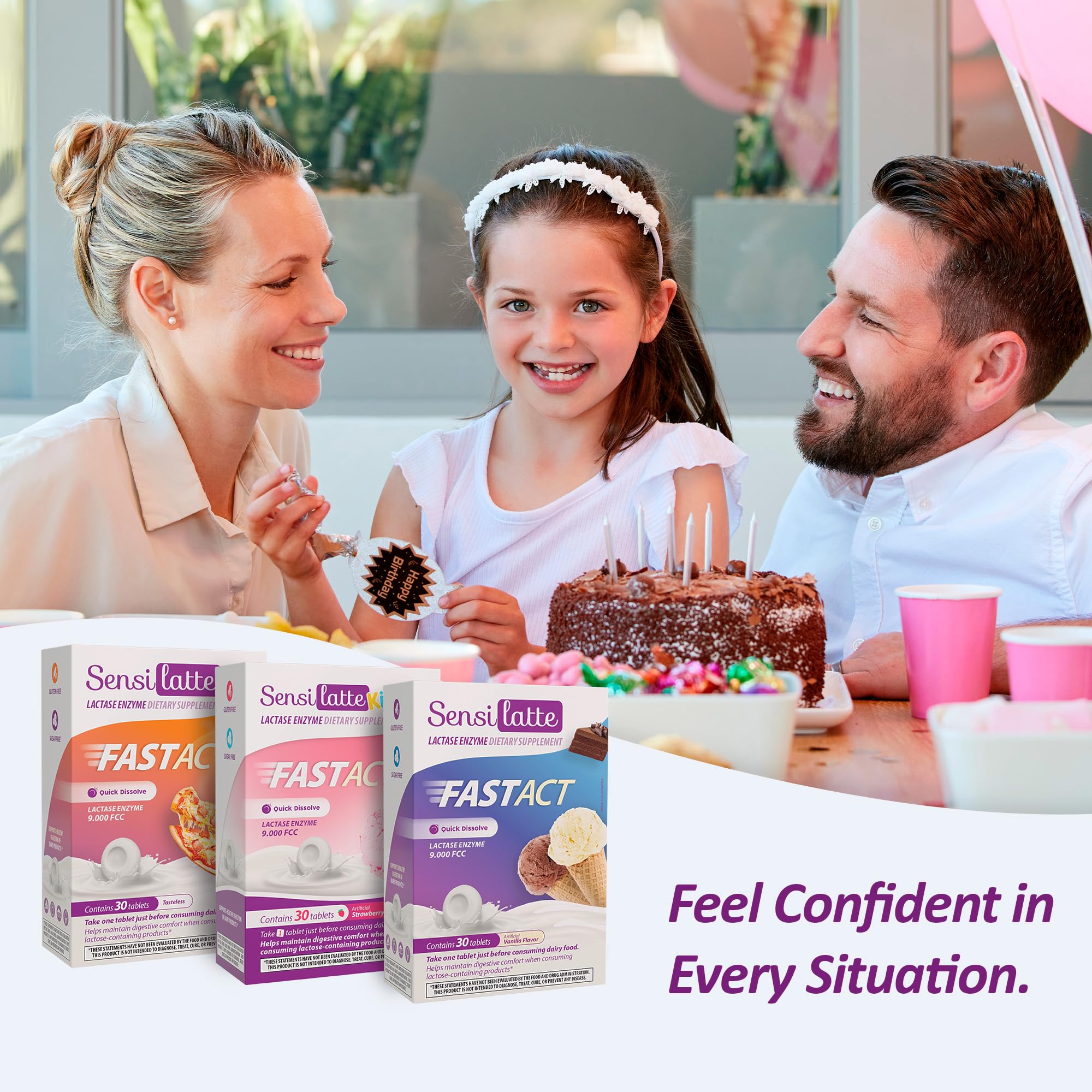 SENSI LATTE Emballage pratique lactase rose, rangement facilité dans la cuisine.