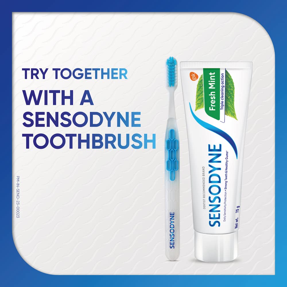 Emballage pratique de Sensodyne 75 g, prêt à emporter.