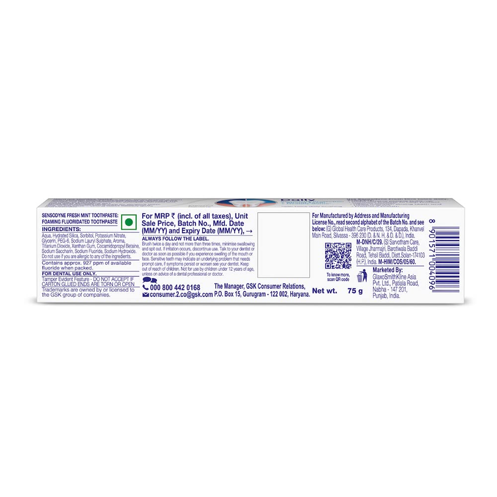 Dentifrice Sensodyne protège les dents sensibles pour un brossage confortable.