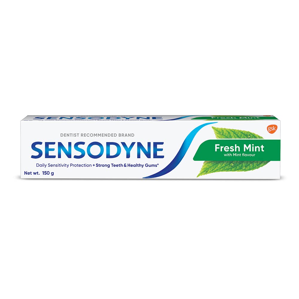 Sensodyne dentifrice sensibilité menthe fraiche emballage 150 g pour une fraîcheur durable.