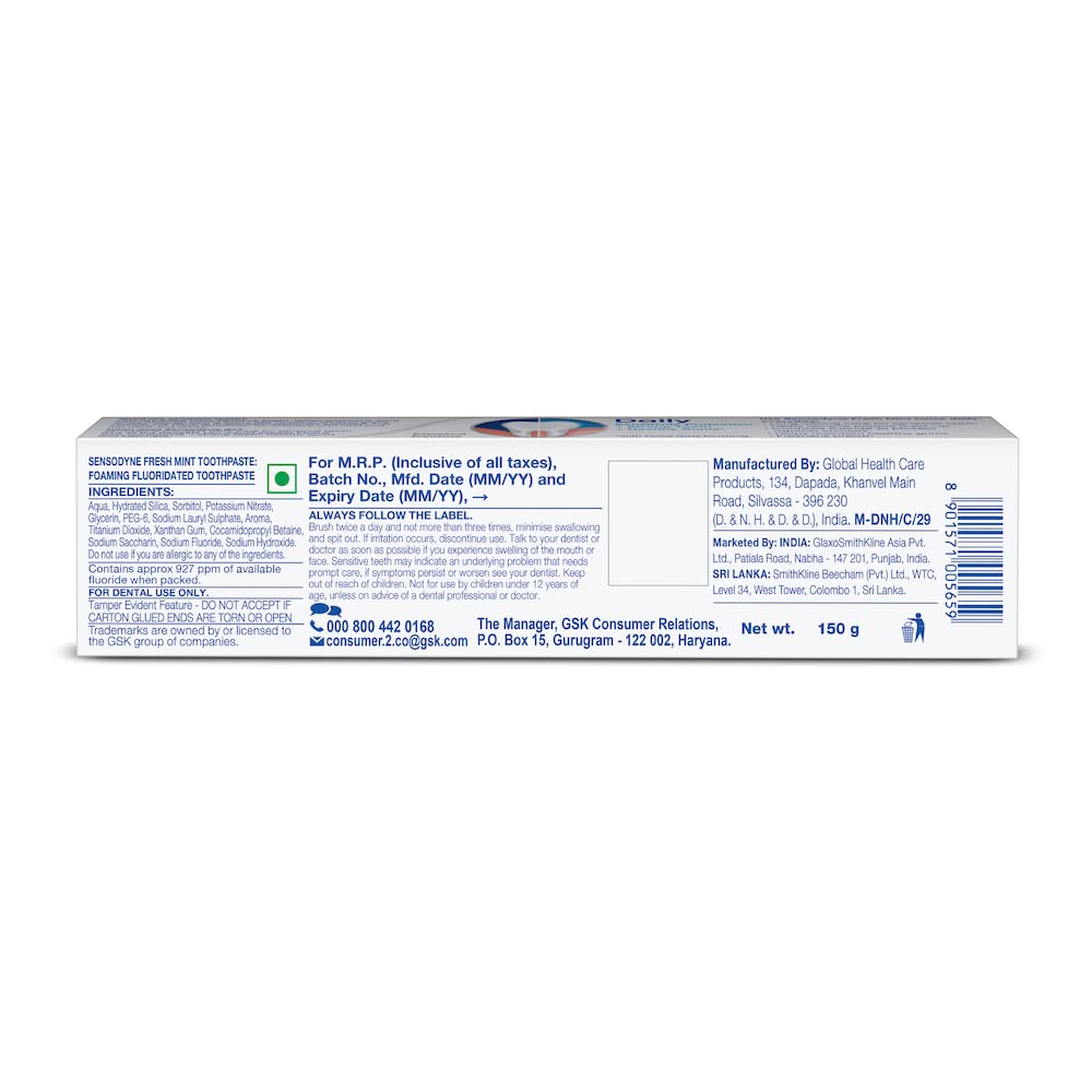 Sensodyne dentifrice menthe fraiche texture crème pour une application facile.