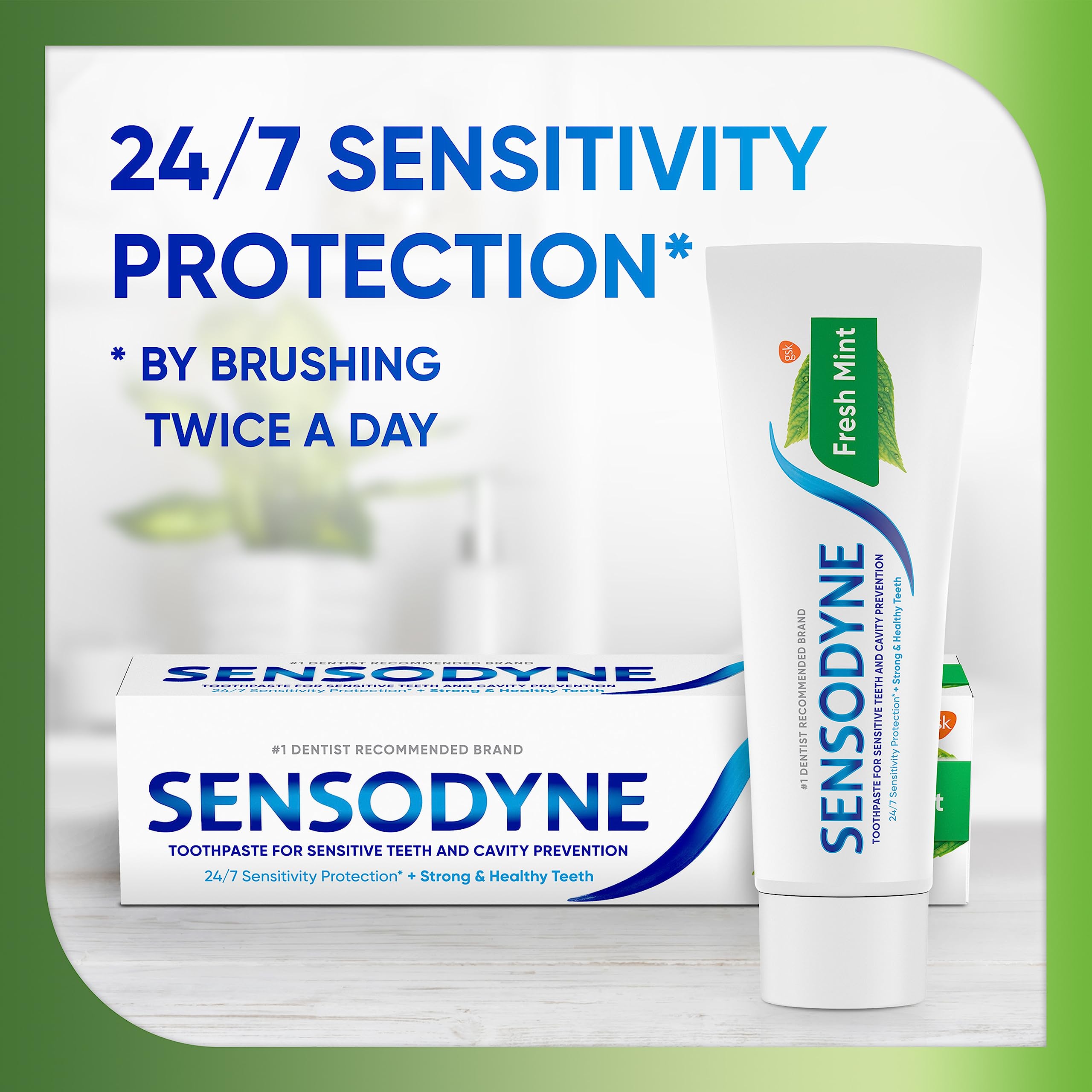 Sensodyne protection sensibilité dentine apaise les zones exposées.
