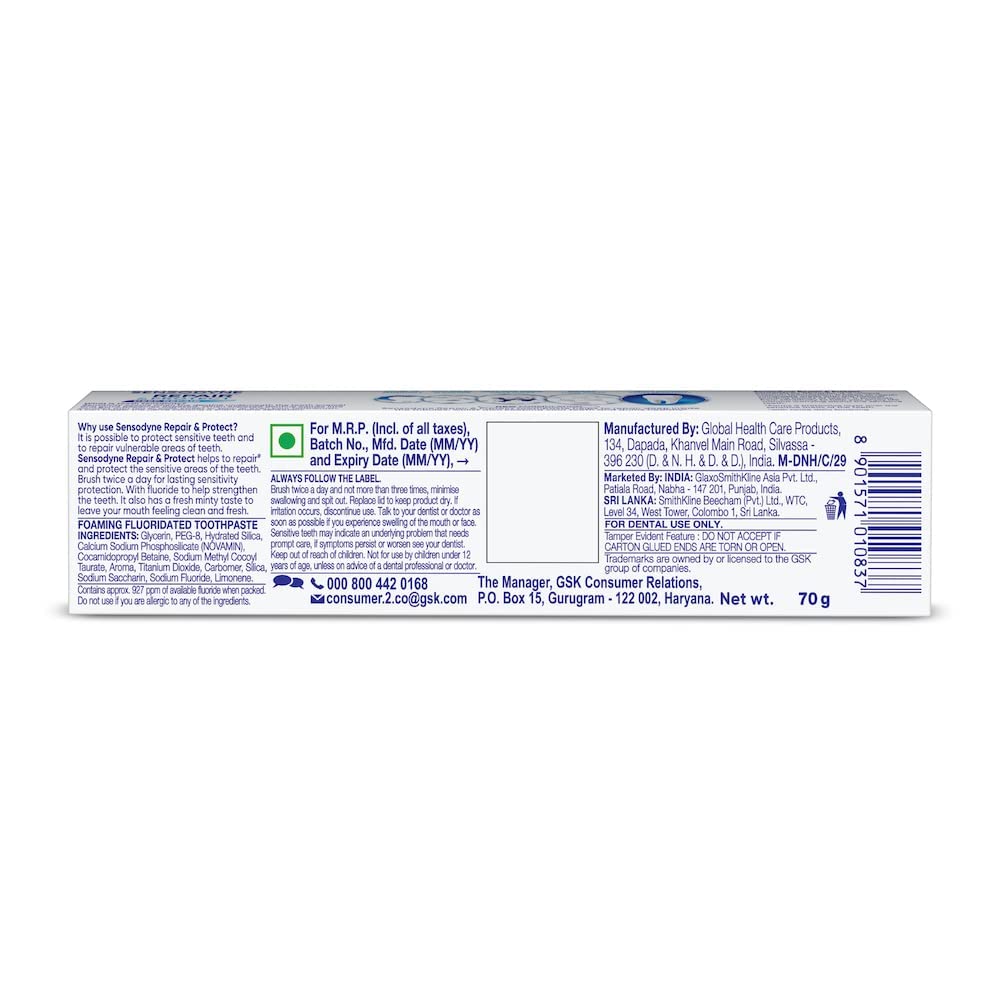 Emballage Sensodyne Repair & Protect affichant le logo NovaMin