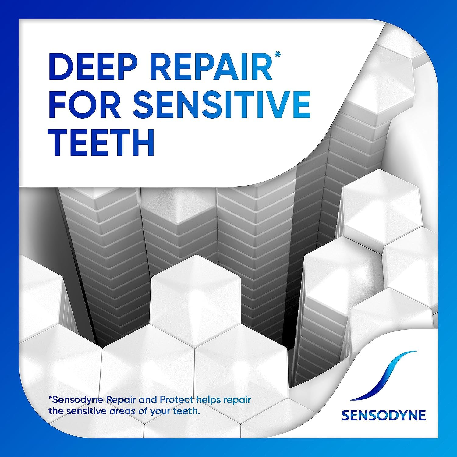 Emballage Sensodyne Repair and Protect dentifrice menthe, visibility claire.