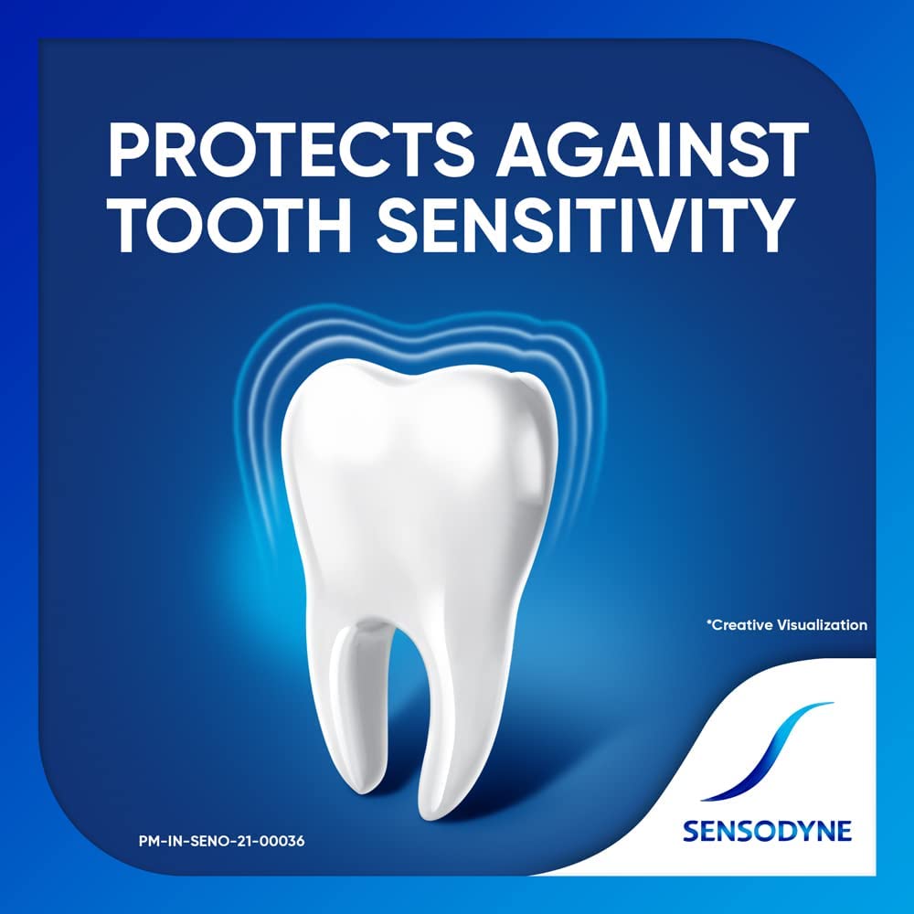 Gros plan sur le logo NovaMin du dentifrice Sensodyne Repair & Protect