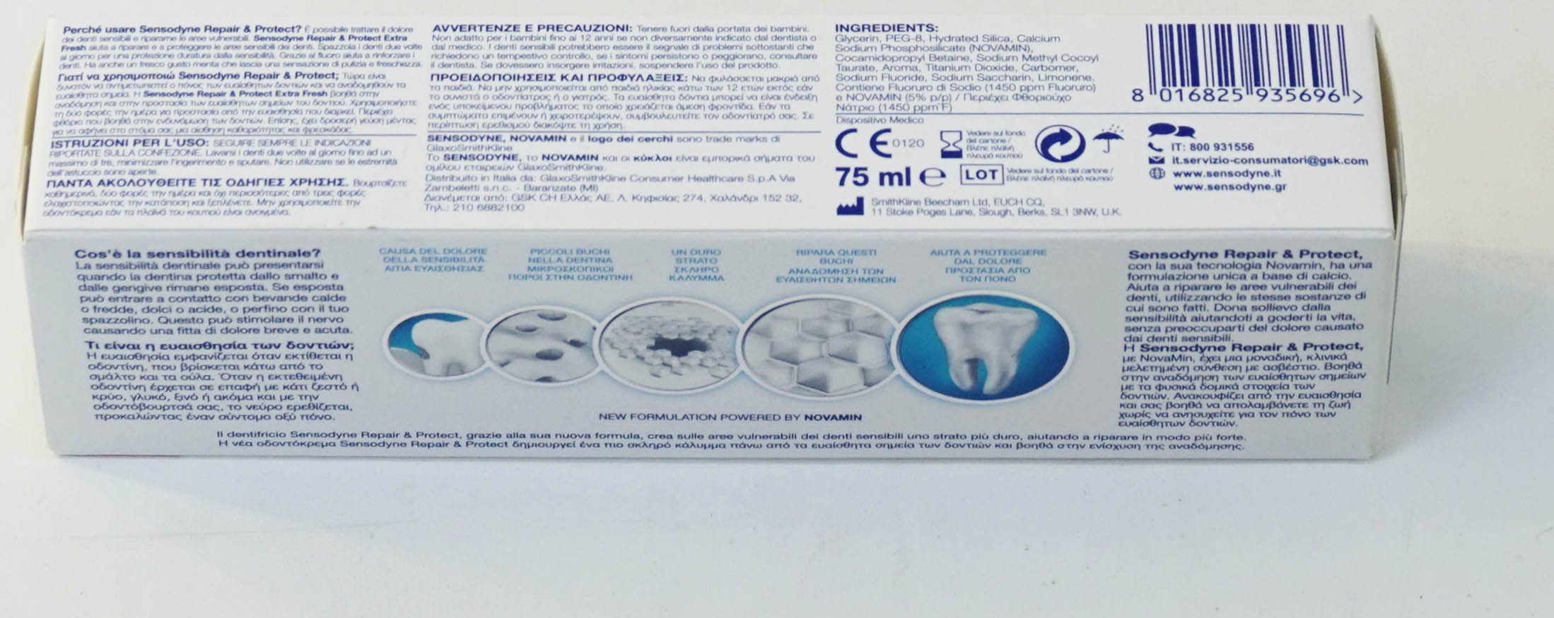 Sensodyne Repair & Protect Extra Fresh pack-4-tubes: soin familial pour dents sensibles.