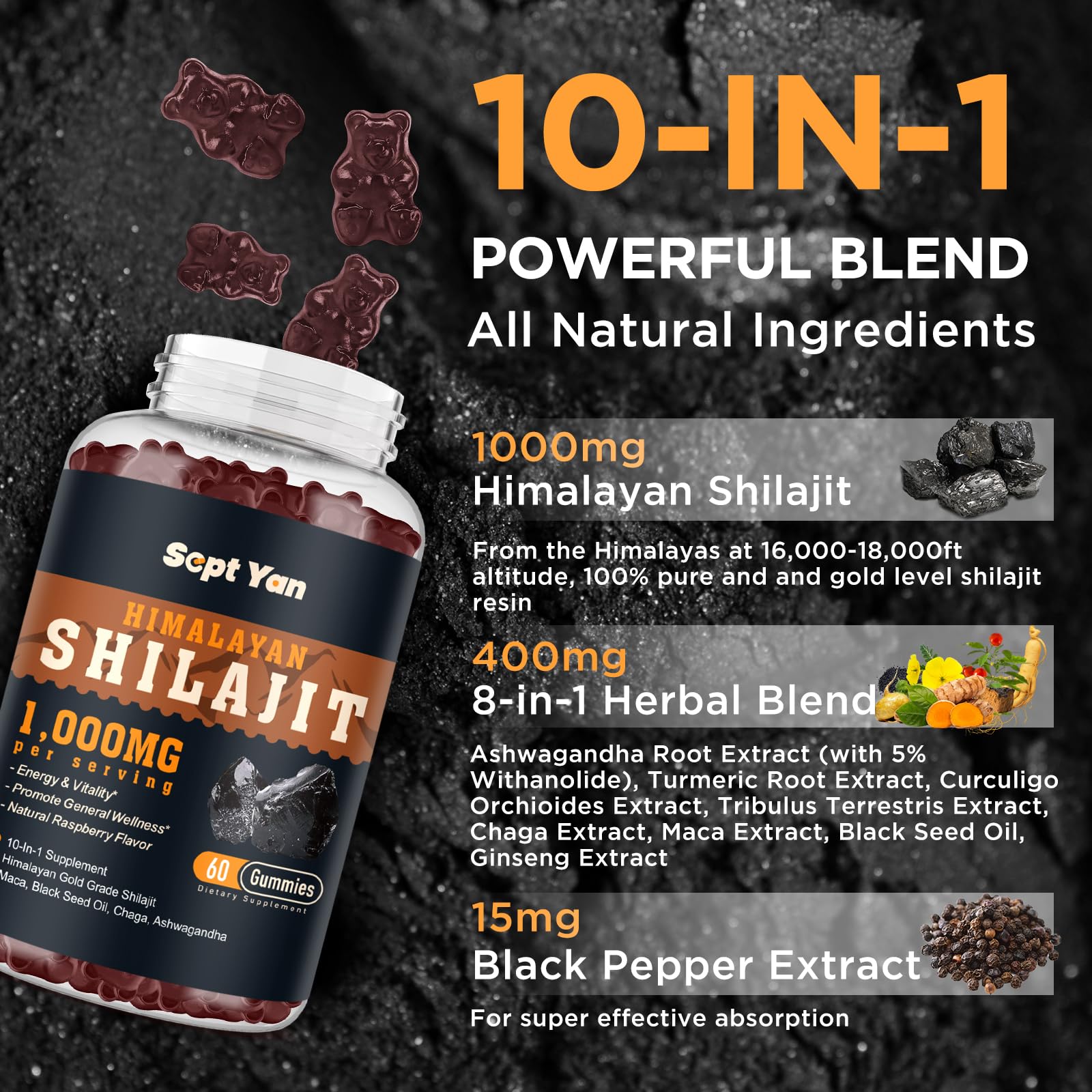 SEPT YAN Shilajit gommes minéraux Himalaya pour soutien quotidien