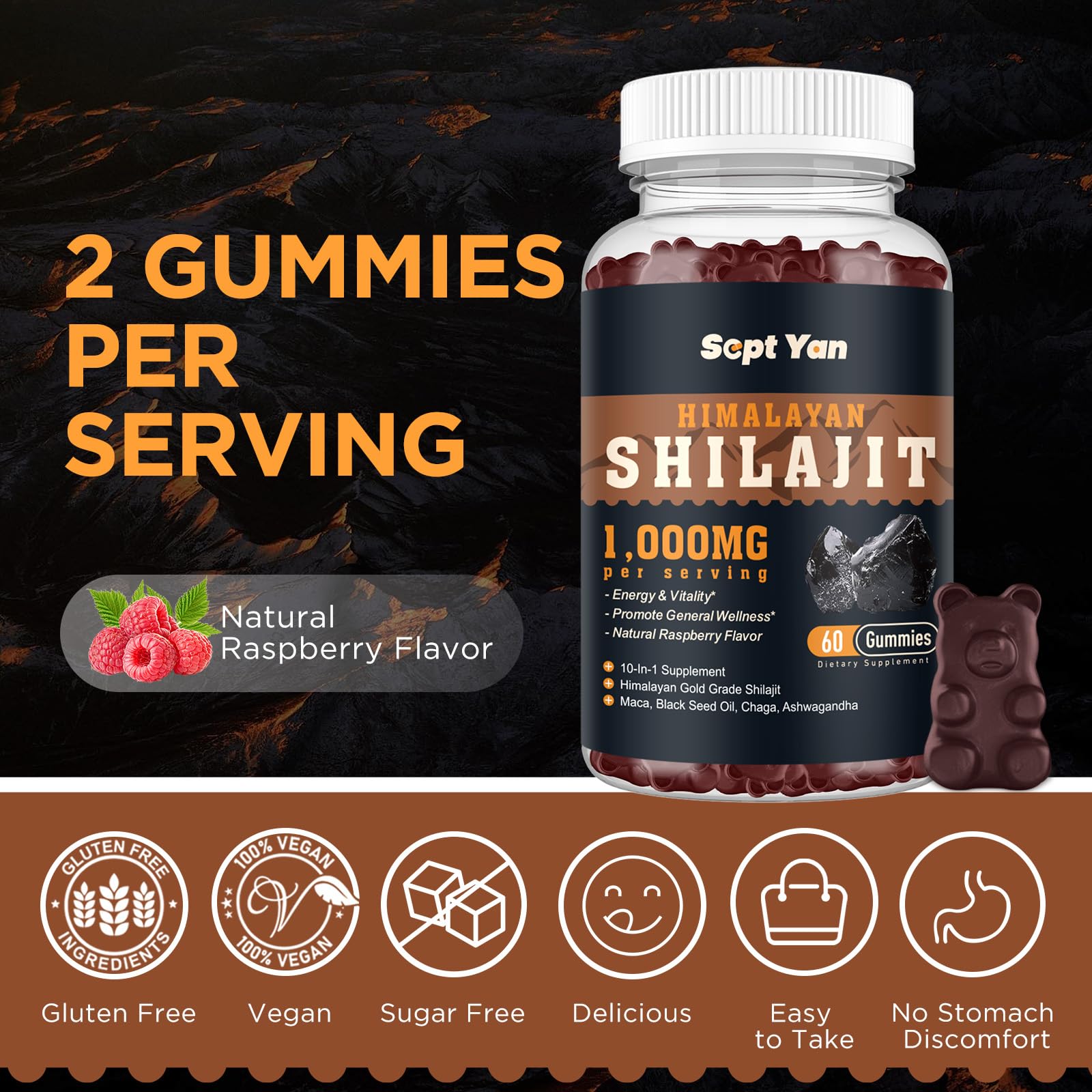SEPT YAN Shilajit gommes sans sucre framboise rafraîchissante