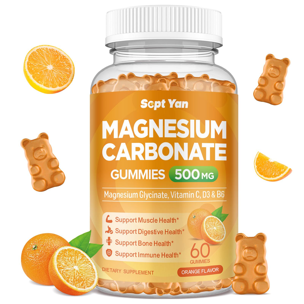 Sept Yan Gummies orange dans la bouteille, pratique pour le quotidien.