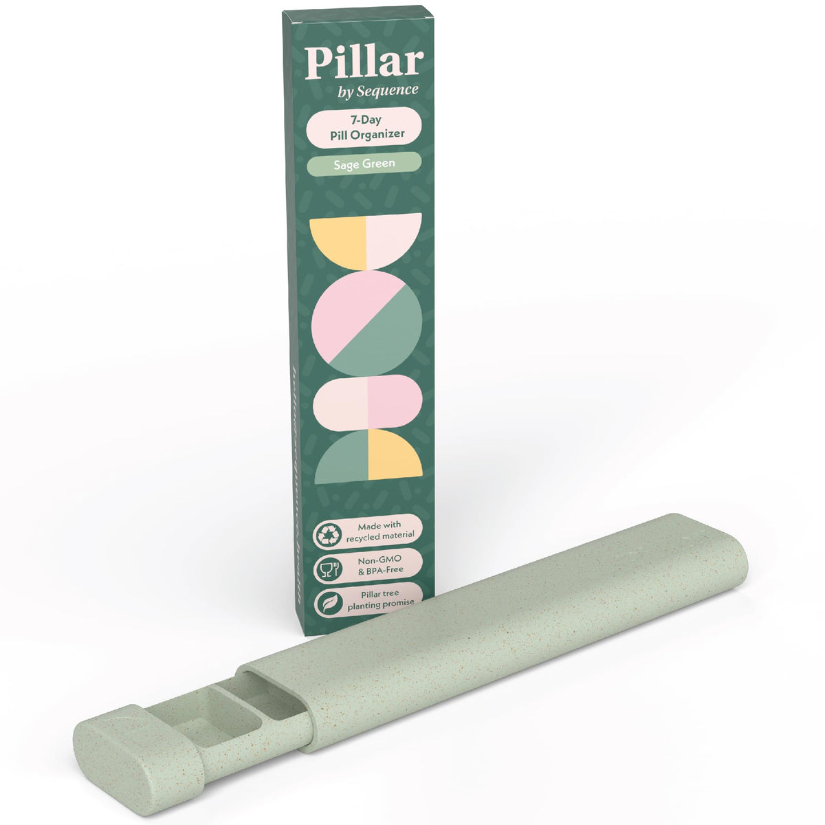 Pillar de Sequence, boîte-semaine-pilules pratique pour organiser vos pilules au quotidien.