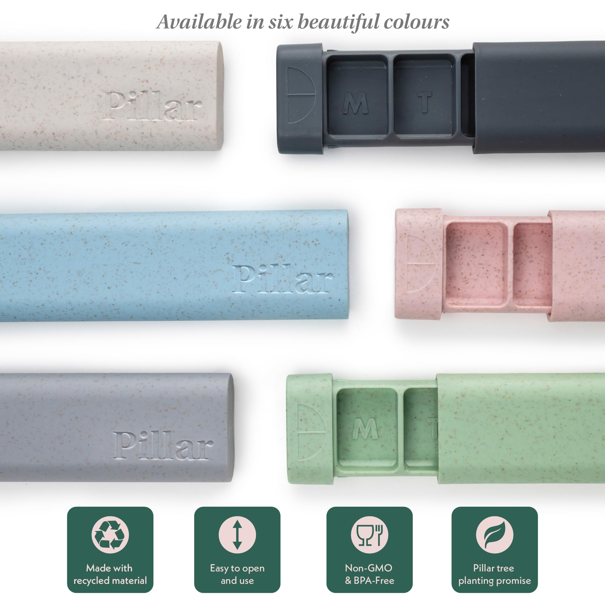 Sequence Pillar Plus—boîte pilules éco sans BPA pour le voyage.