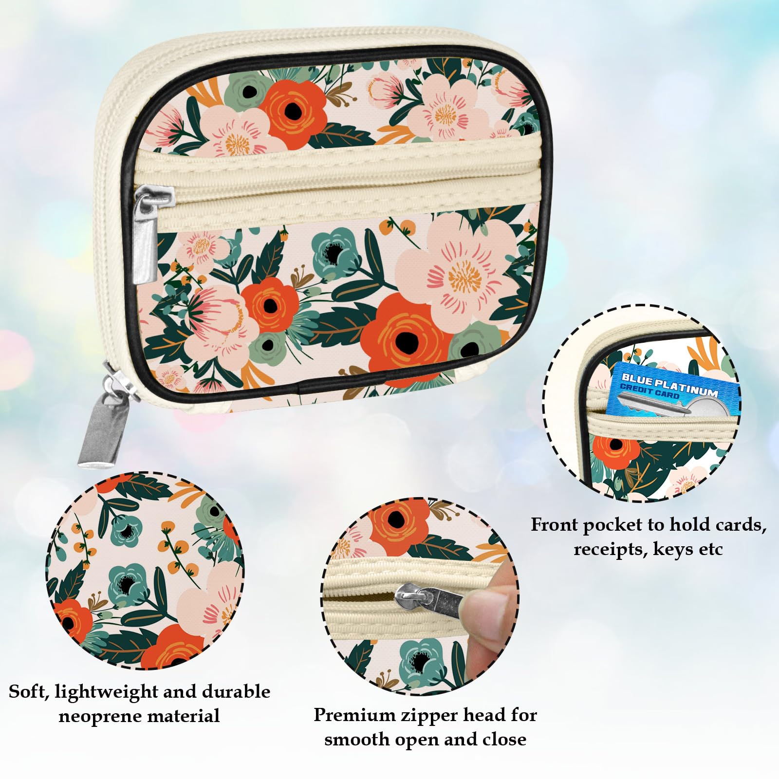 Serfeymi Bloom01 pochette tissu avec zip, rangement sûr.
