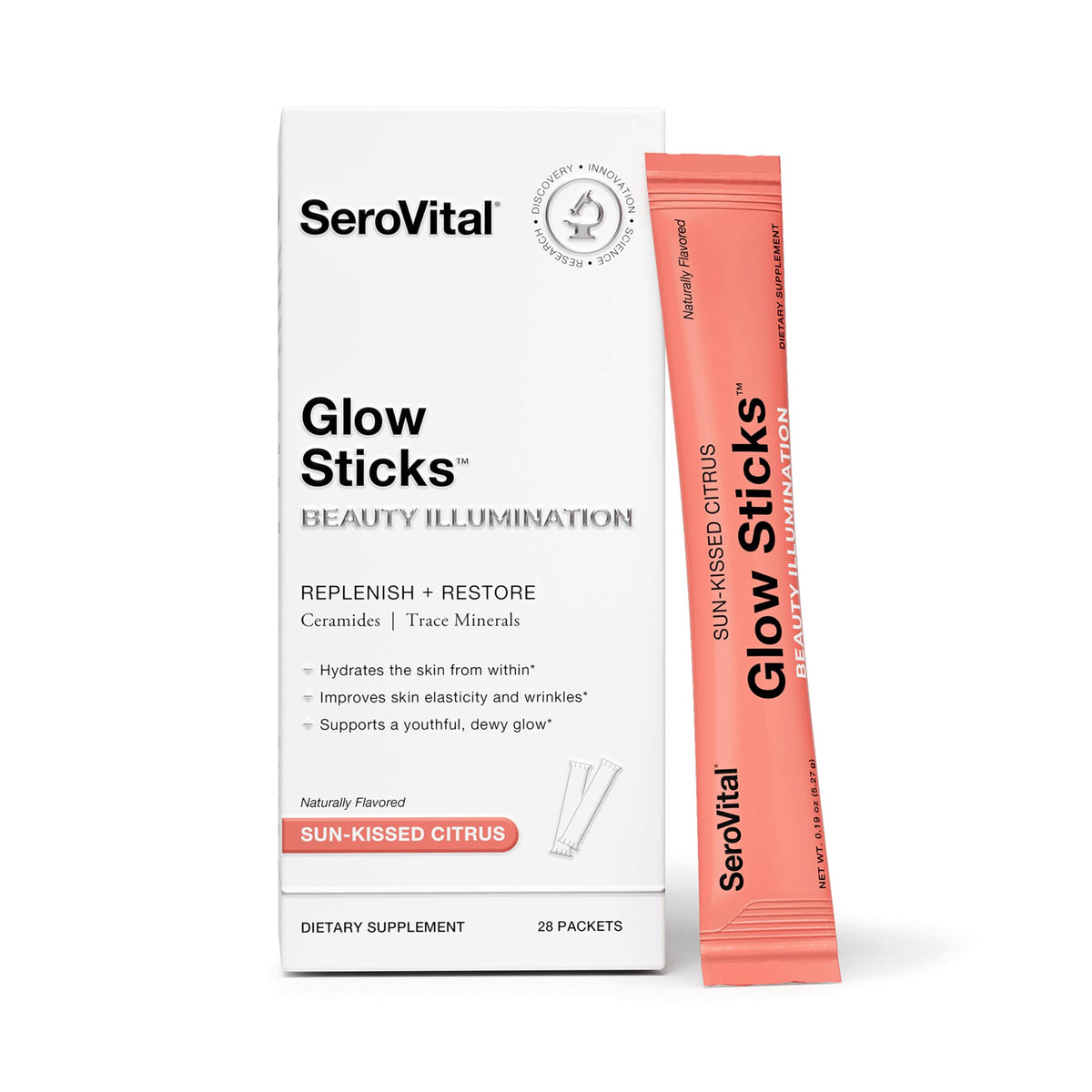 Boîte Serovital Glow Sticks 28 sachets pour hydratation pratique.
