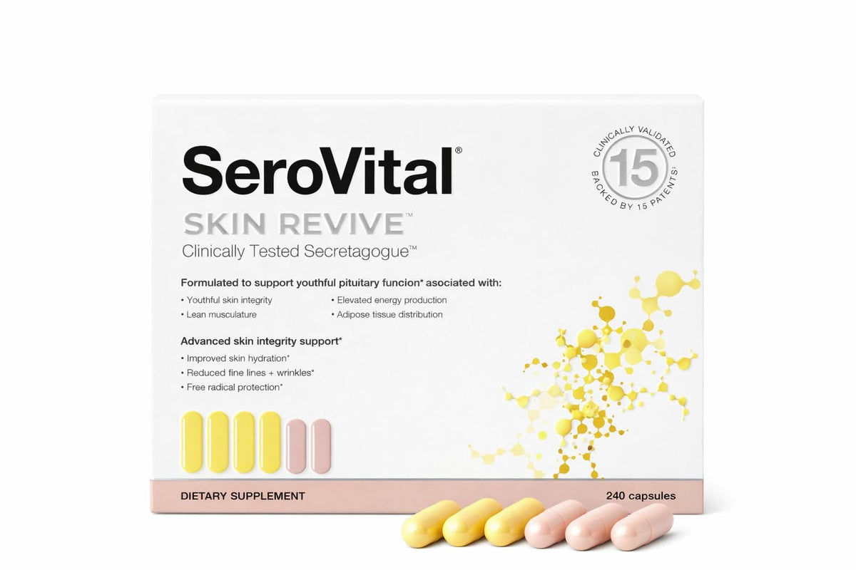 Serovital Skin Revive – bouteille : soutient potentiellement l'hydratation cutanée.