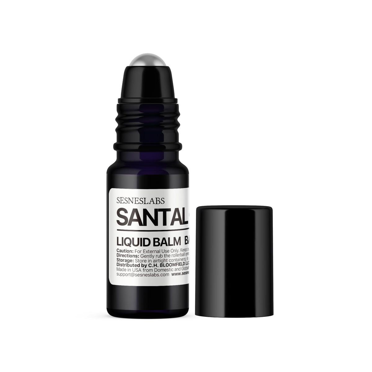 Sesneslabs Santal Grass Roll-On sur bouteille, parfum moderne et polyvalent.