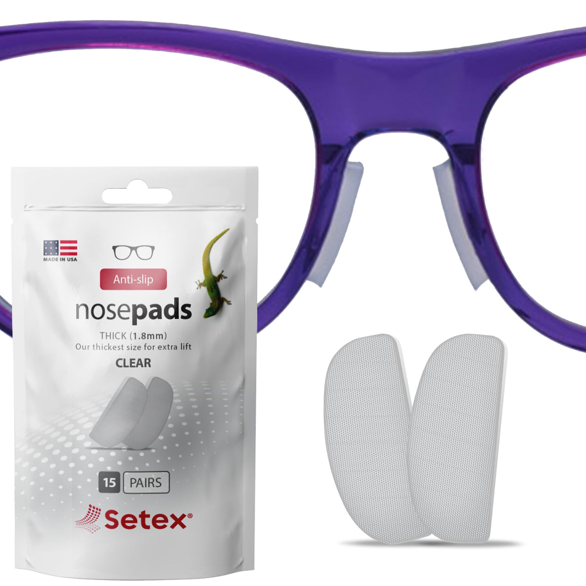 Setex Gecko Grip: coussinets nasaux détail fibres microfibres pour adhérence renforcée.