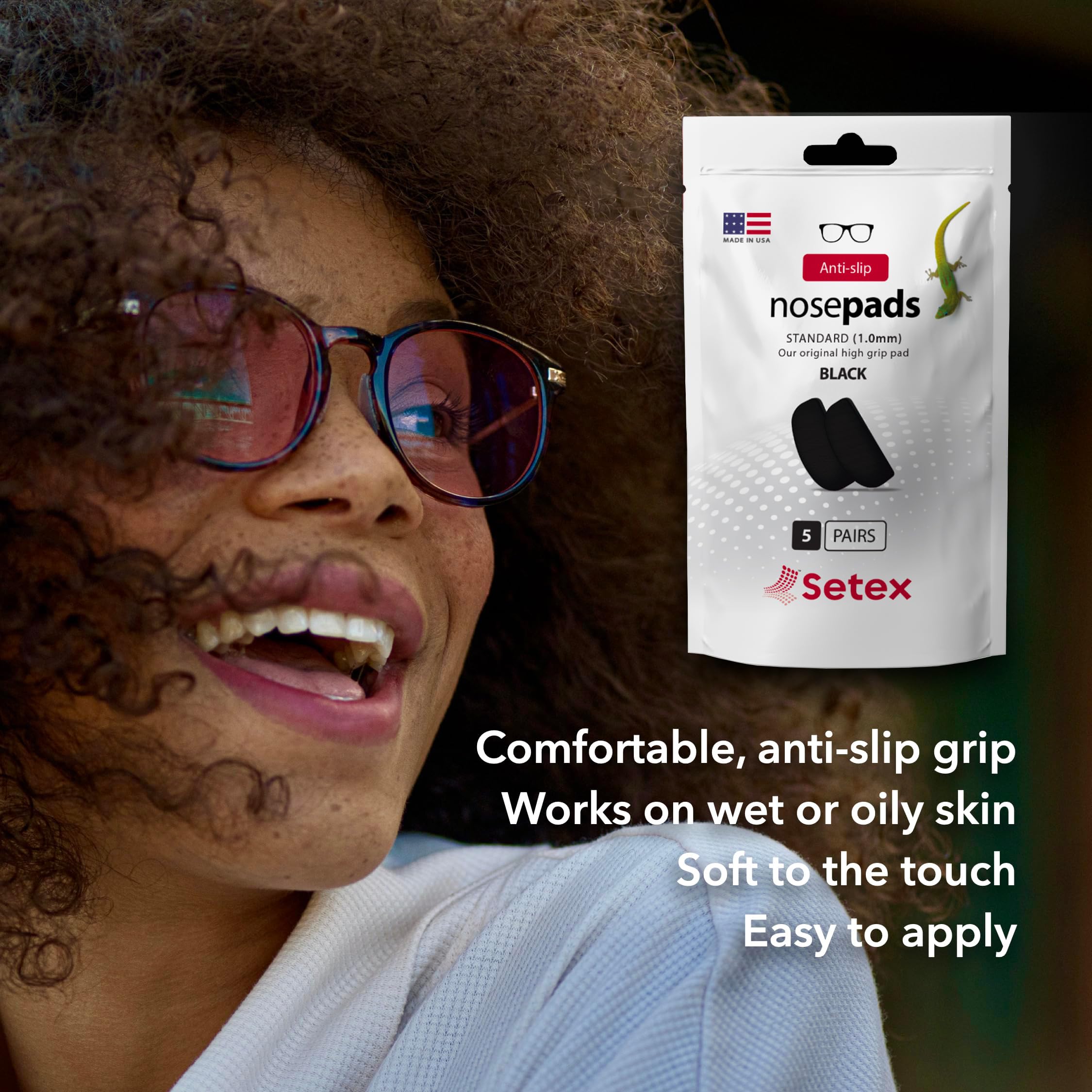 Setex Gecko Grip, confort tout au long de la journée sur lunettes.