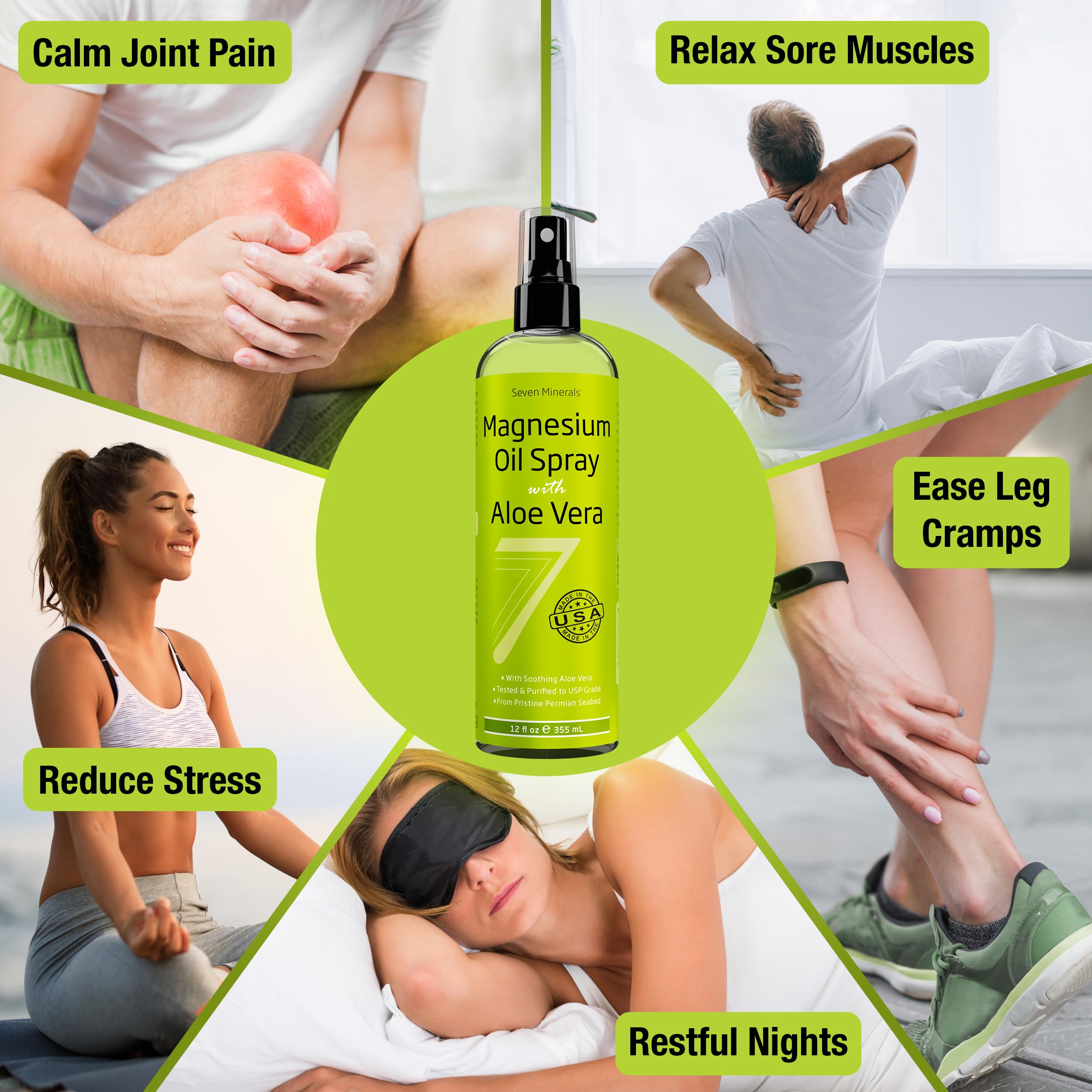 Embout vaporisateur Seven Minerals pulvérise magnésium avec Aloe Vera pour une utilisation rapide.