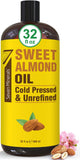 Huile d'amande douce Seven Minerals pressée à froid en flacon 32 oz, soin peau et cheveux.