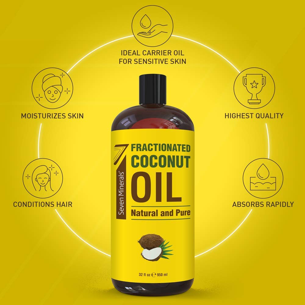 Seven Minerals huile coco fractionnée pour massage; hydratation légère de la peau