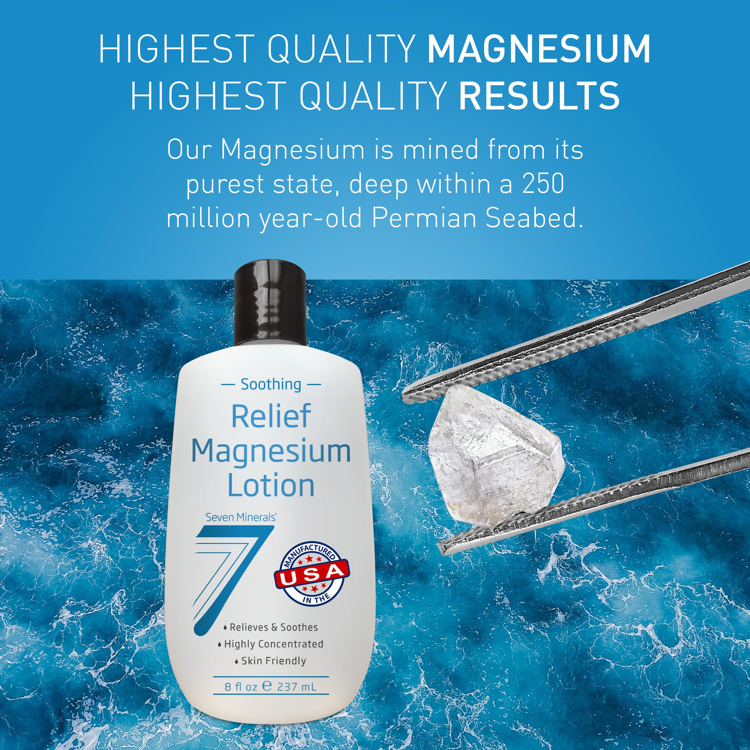 Seven Minerals Lotion Magnésium – beurre de karité et huiles hydratantes pour peau douce.
