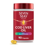 Seven Seas huile de foie de morue, bouteille, soutien potentiel à l'énergie quotidienne.