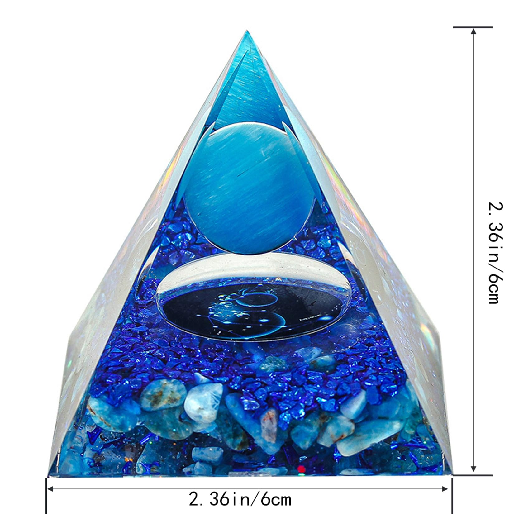 SEVNPRIME pyramide d'orgonite bleu – œil-de-chat et éclats pour énergie poétique