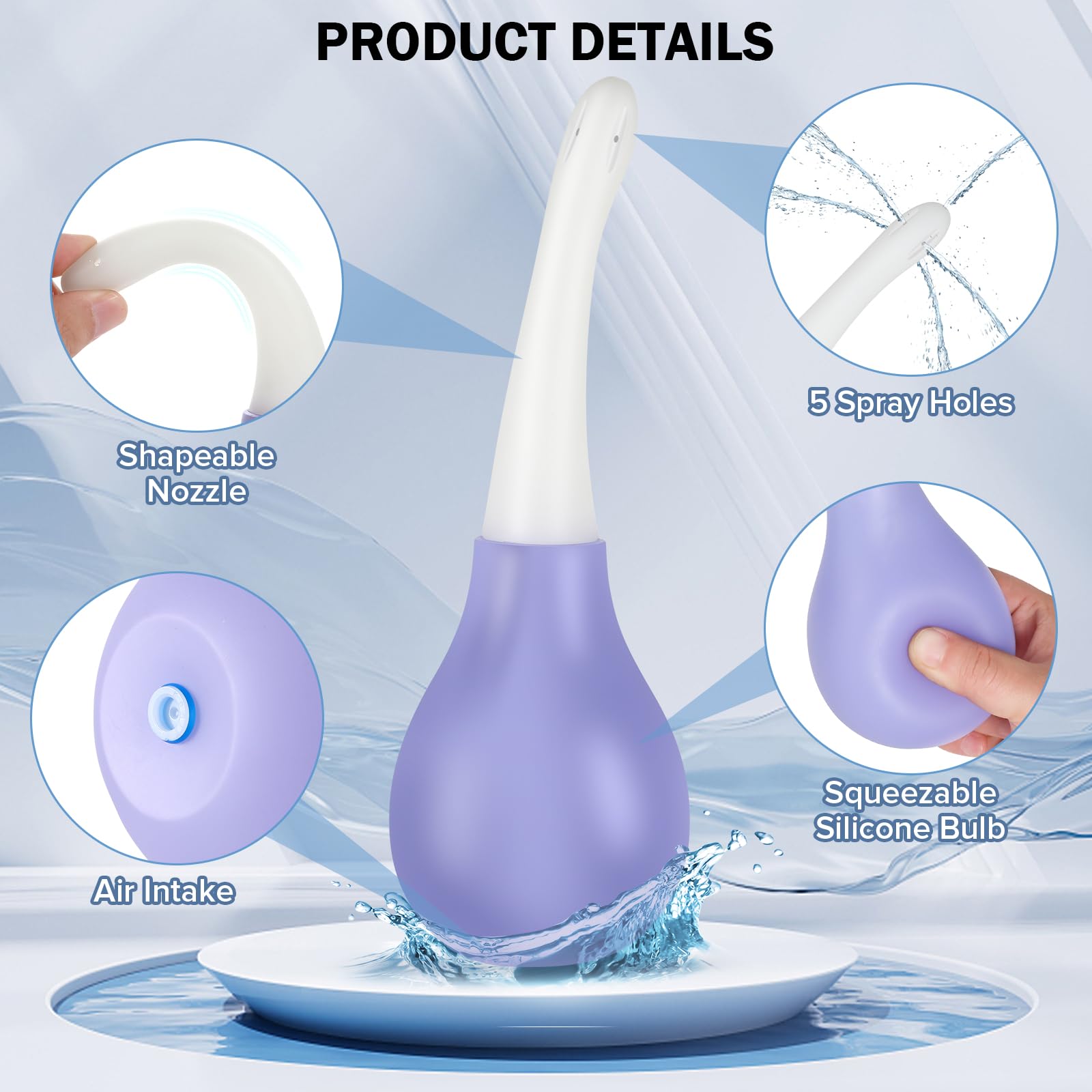 Kit SewXew Enema 360 degrés montrant les cinq sorties pour une couverture complète.