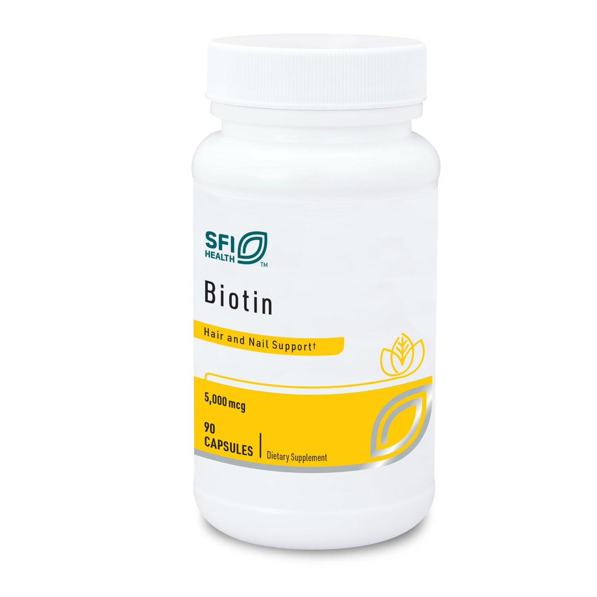 SFI Health Klaire Labs Biotine 5000 mcg, bouteille pratique pour une supplémentation quotidienne.