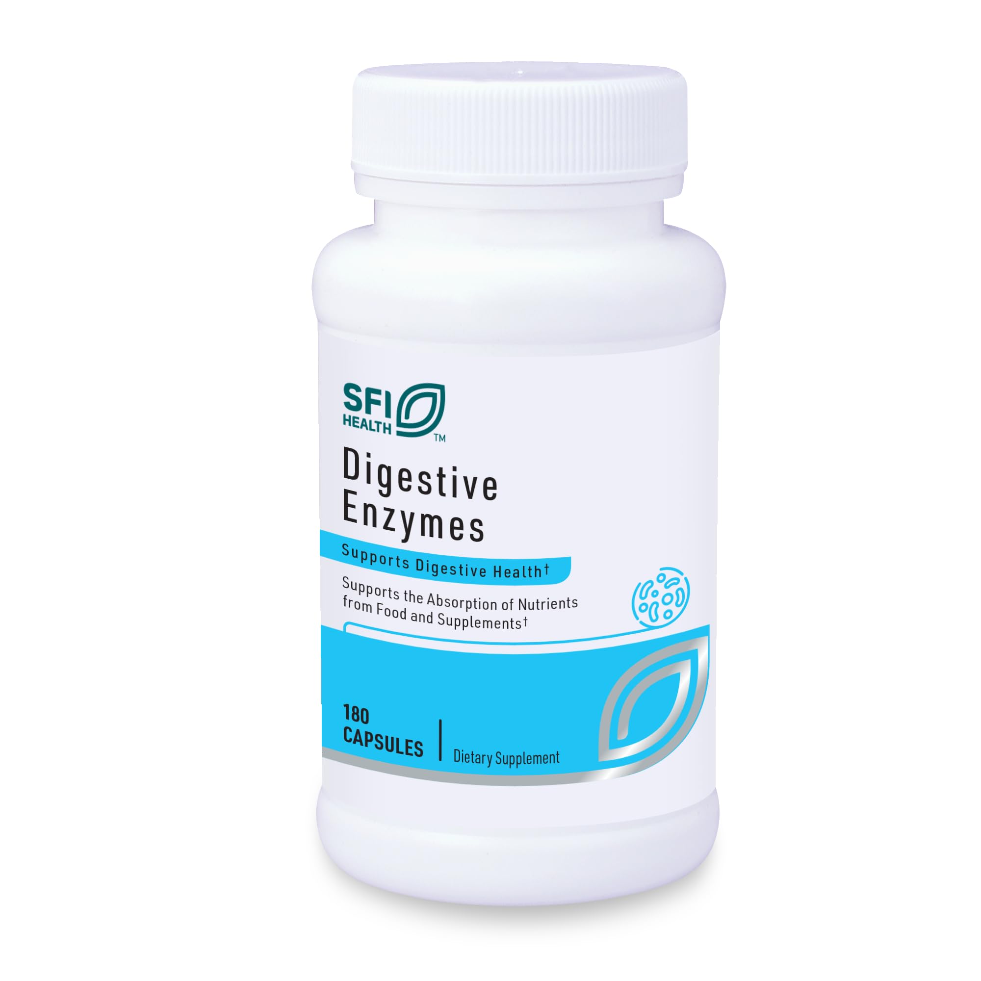 SFI Health Klaire Labs Digestive Enzymes: bouteille de capsules facilitant la digestion après repas.