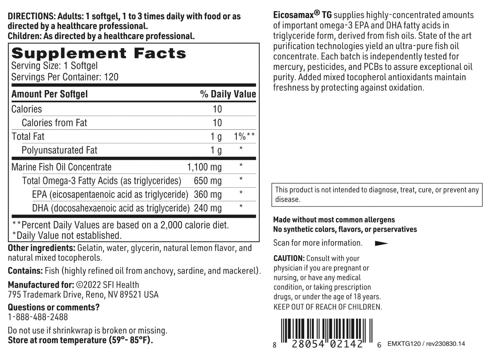 Formulation hypoallergenique d'Eicosamax TG sans allergènes courants.