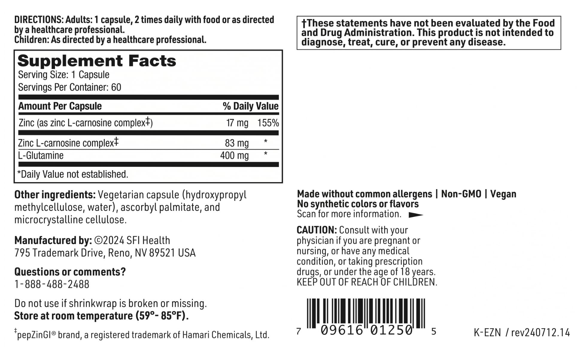 SFI Health Endozin, dosage quotidien, soutien potentiel de la muqueuse.