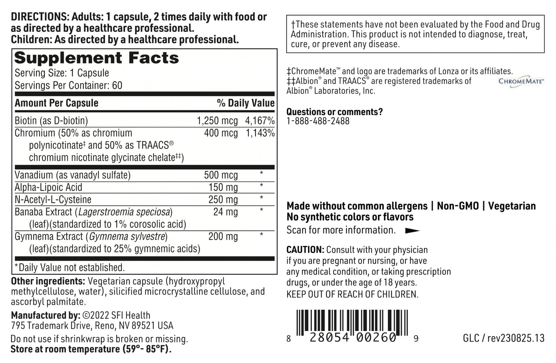 Étiquetage hypoallergénique sans allergènes courants sur l’emballage GlucoThera.