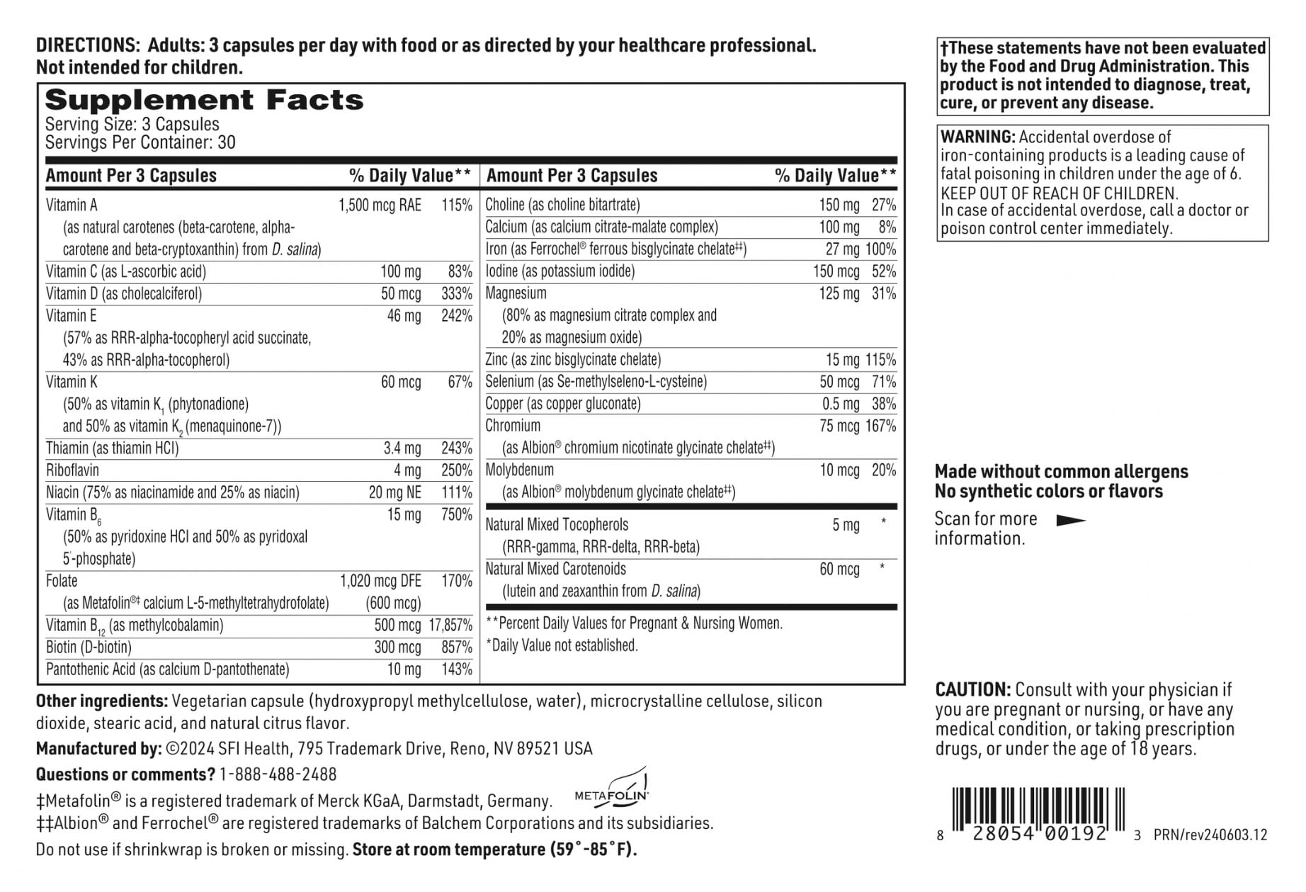 SFI Health Klaire Labs Bouteille Prenatal et Nursing: format pratique pour le quotidien