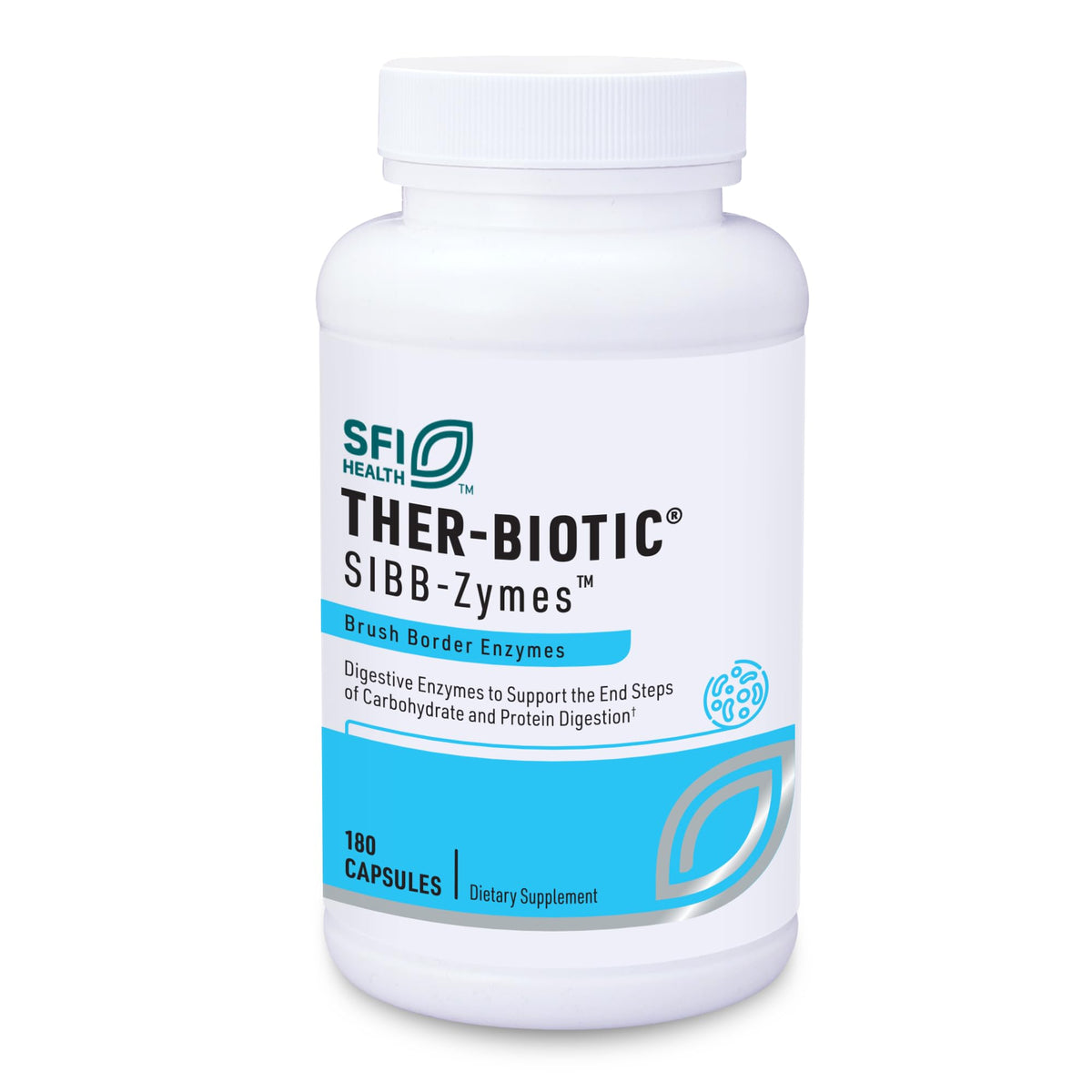 SFI Health Klaire Labs Sibb-Zymes, bouteille, soutien potentiel à la digestion des glucides et protéines après repas.
