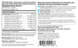 Fiche nutritionnelle Ther-Biotic affichant dosage quotidien et composants pro et prébiotiques.