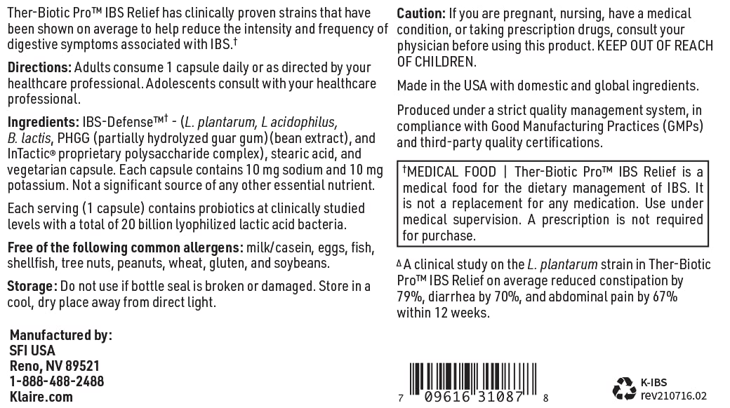 SFI Health Ther-Biotic Pro IBS Relief — équilibre digestif possible lors d’inconfort occasionnel.