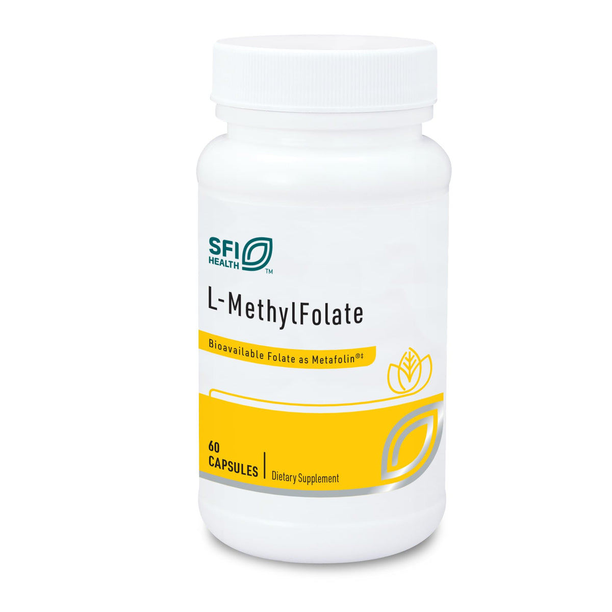 SFI Health L-Méthylfolate bouteille montrant la forme biodisponible et le dosage.