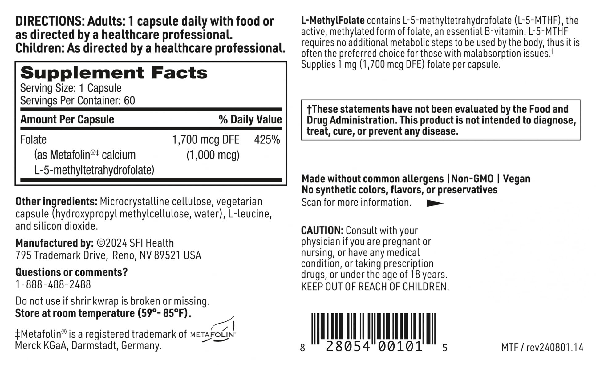 Capsules L-MTHF affichant le dosage sur l’étiquette.