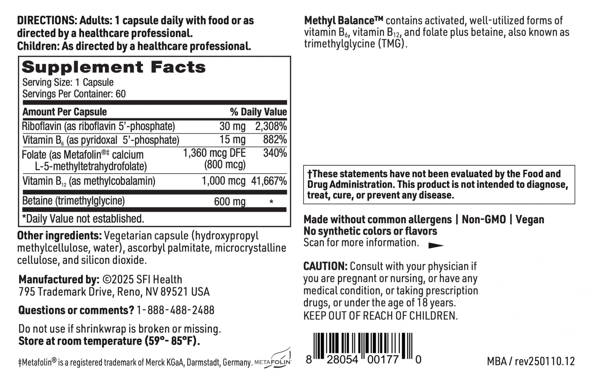 SFI Health Methyl Balance, gelules faciles à consommer chaque jour.